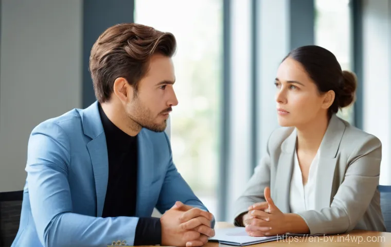소통을 통한 문제 해결 방법 - **Prompt 1: The Art of Active Listening and Empathy**
"A diverse group of two professionals, one...