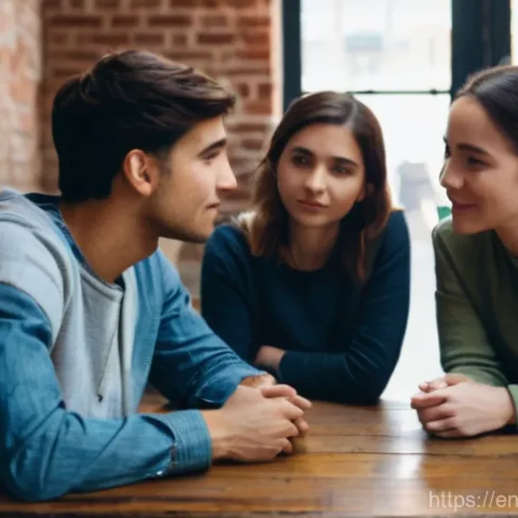 신뢰를 얻기 위한 커뮤니케이션 기술 - **Prompt:** A diverse group of three young adults (one man, two women, all in their mid-20s) engaged...