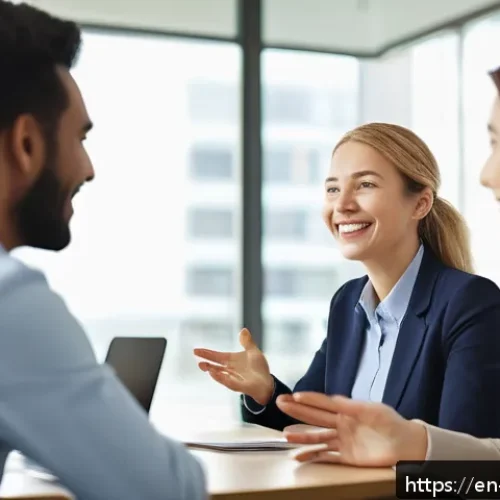 Home 30 효과적인 질문 기술로 대화 증진하기 - A warm, inviting office meeting scene with diverse professionals engaged in a lively discussion arou...