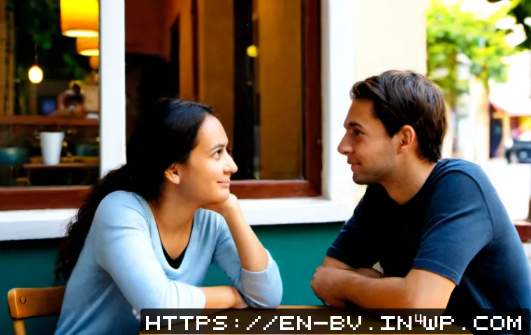 상대방의 감정을 확인하는 법 - Photorealistic candid scene of two adult friends sitting across from each other at a quiet neighborh...